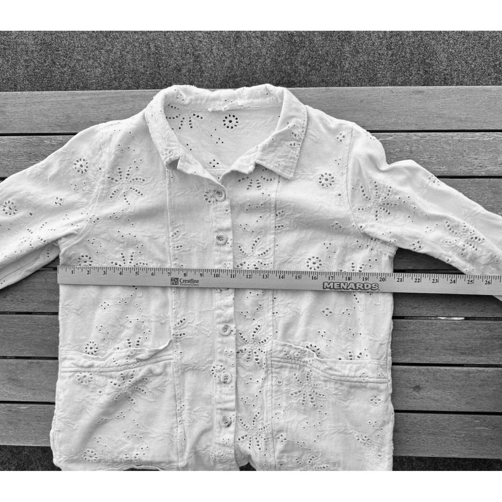 Solitaire White Floral Eyelet Cotton Blend Button Down Jacket Large 23-760